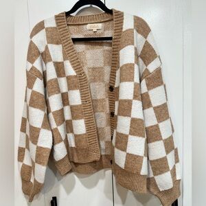 Vici Checkered Pocketed Knit Cardigan XL